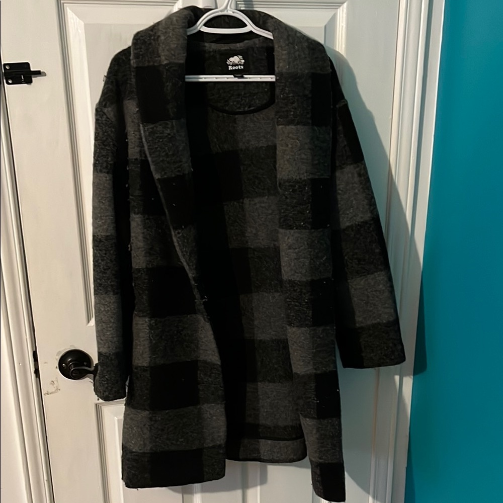Roots Black and Gray Checkered Women's Coat